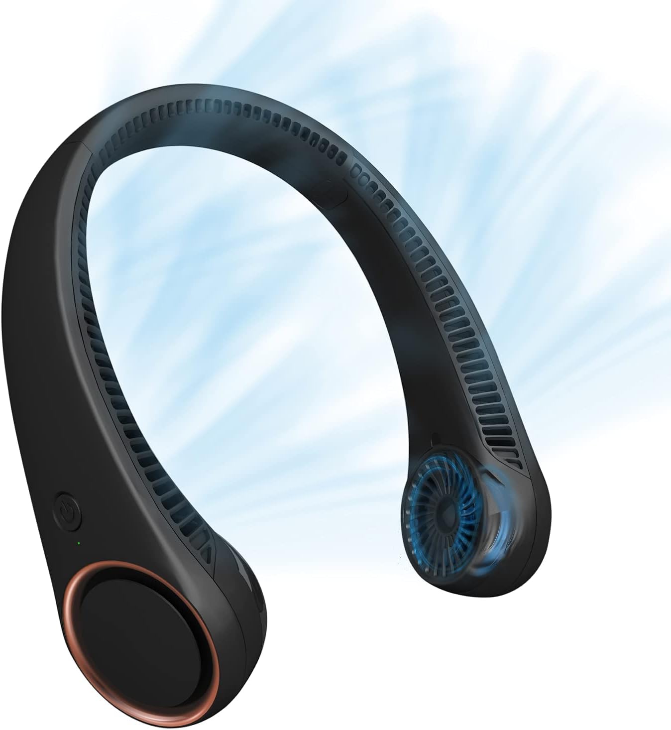 Crowd Clicks® Bladeless Portable Hands Free Neck Fan, 3 Speeds Adjustment,78 Air Outlet, Headphone Design, Rechargeable, USB Powered Neck Fan for Outdoor/Indoor - Black