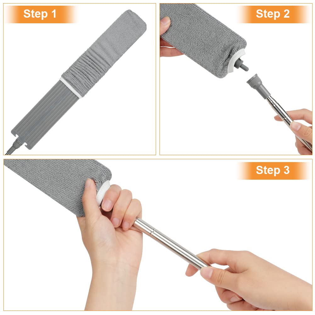 Vicloon Plumero Atrapapolvo Plumero de Limpieza Extra Largo 2.44m Telescópica Microfibra Plumeros y Cepillo de Limpieza de Ranura, Lavable, Extensible con 2 paños reemplazables para Persianas Windows