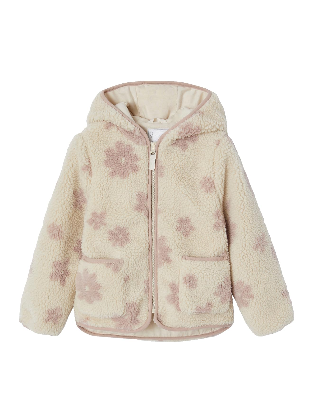 Vertbaudet Übergangsjacke aus Teddyfleece mit Kapuze, Herzen- oder Blumenmuster Mädchen