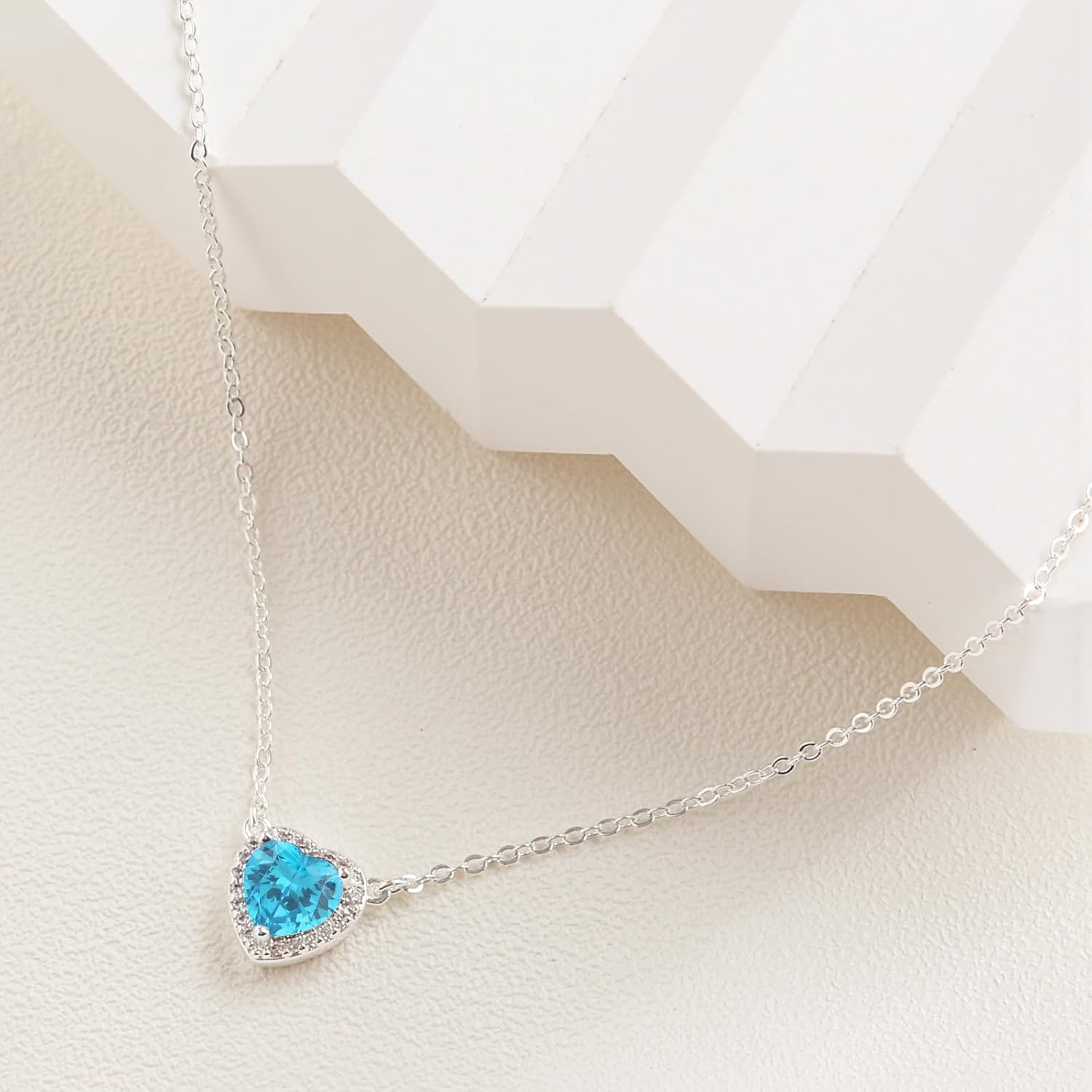 925 Silver Plated Dainty Birthstone Necklace for Women, 5A Heart Cubic Zirconia Pendant, Birthday Anniversary Valentine's Gifts for Her, 18-20 Inches - Image 3