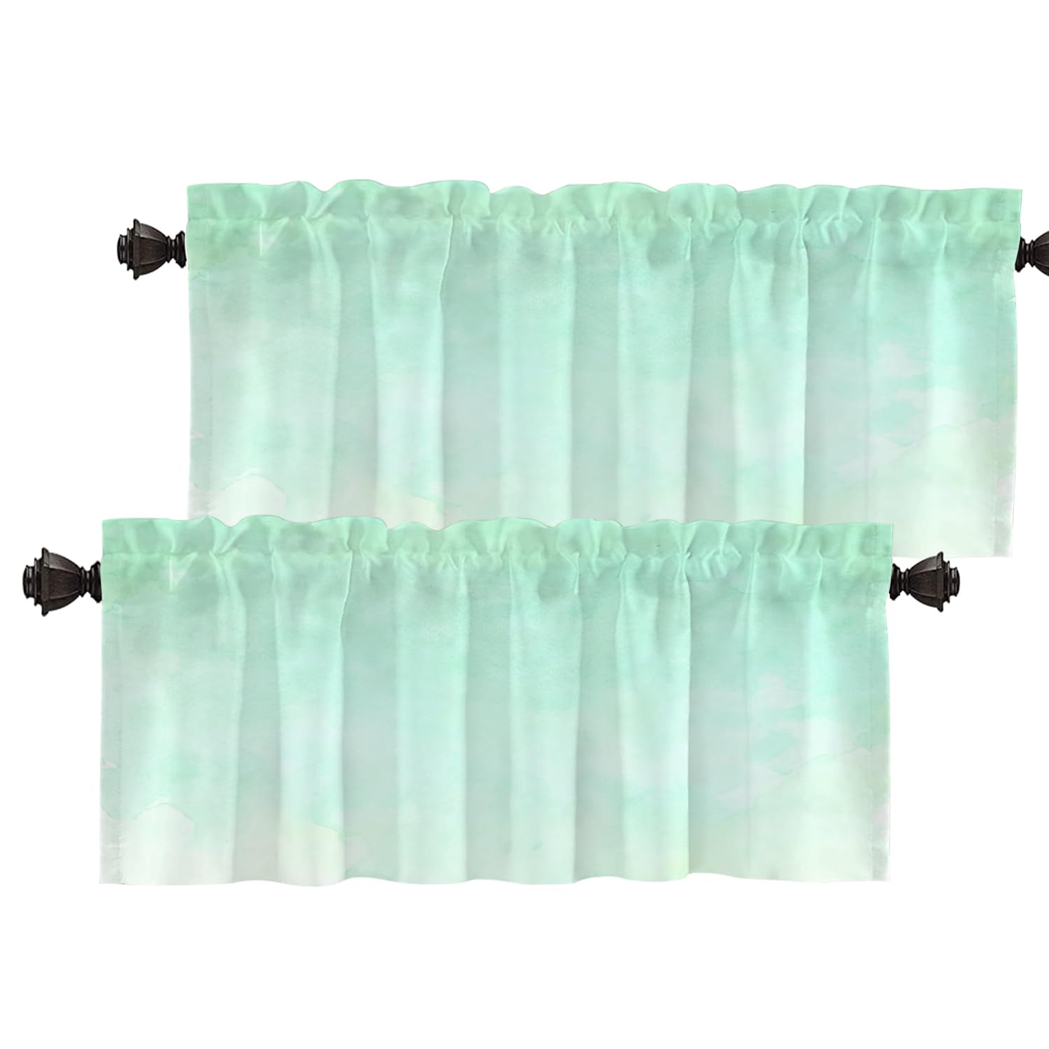 Batmerry Teal Aqua Blue Watercolor Kitchen Valances Half Window Curtain, Blue Aqua Teal Watercolor Paper Colorful Texture Kitchen Tiers for Windows