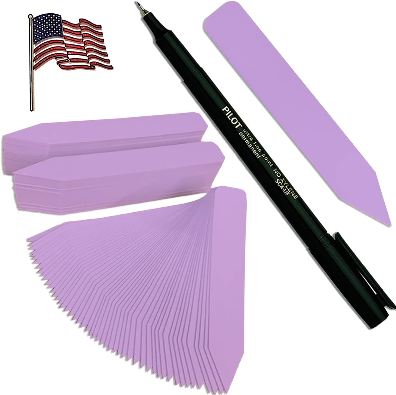 5 x 5/8 Lilac Premium Pot Stakes with Marker - 200 Pcs - Plastic Plant Tags and Labels - Nursery Garden Tree Labels Waterproof Writeable | Made in The USA |