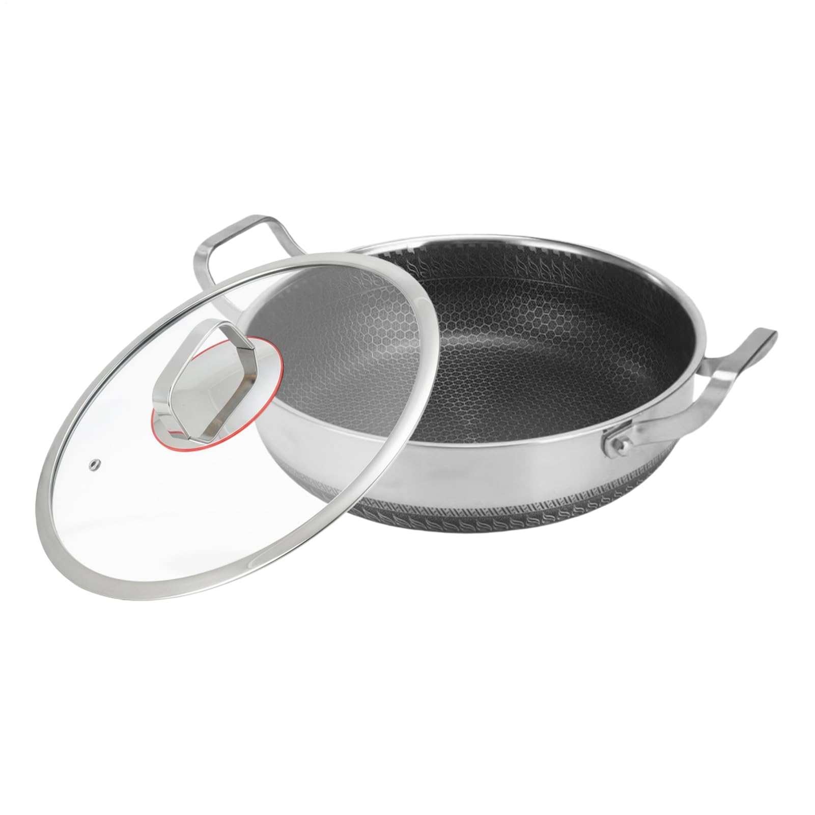 Patelnia Sauté ze Stali Nierdzewnej z Pokrywą Nieprzywierająca Patelnia Ze | Duża Patelnia Do Smażenia do Smażenia Pieczenia Omletów Naleśników Ryb Ja