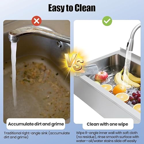 Miniatura 7 de Fregadero de cocina de acero inoxidable con grifo, fregadero de lavandería independiente de 35.8 x 21.8 pulgadas, acero inoxidable 201, fácil de