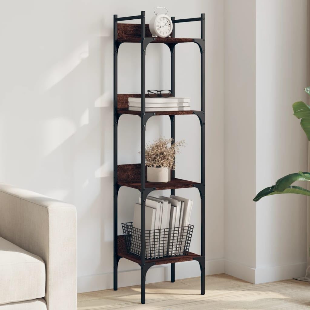 Libreria a 4 ripiani, effetto rovere, 35 x 30 x 138,5 cm, stabile sistema di scaffali in legno e metallo, salvaspazio, con molto spazio per soggiorno, ufficio, studio