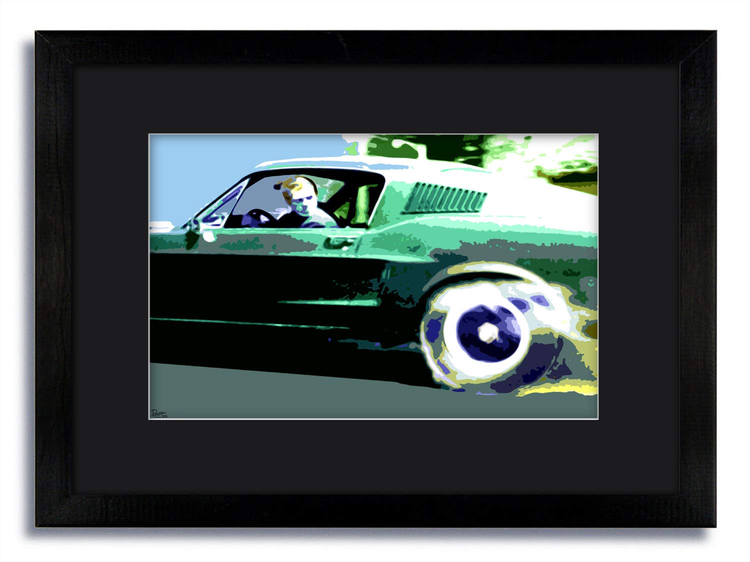 Laminated Posters Steve McQueen Mustang Bullitt Pop Art - Framed BLACK Mounted - Art Print