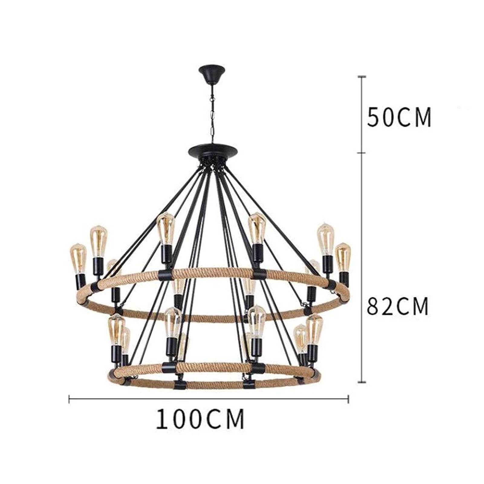 Lampadario in corda di canapa intrecciata a mano, illuminazione a più teste, mobili in ferro battuto, a doppio strato, rotonda, per libreria, hotel, luci decorative retrò.