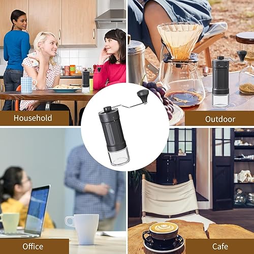 Miniatura 6 de Molinillo de café portátil, rebaba cónica para expreso, prensa francesa, vertido, doble rodamiento, capacidad de ajuste externo, 0.88 oz (rebabas de