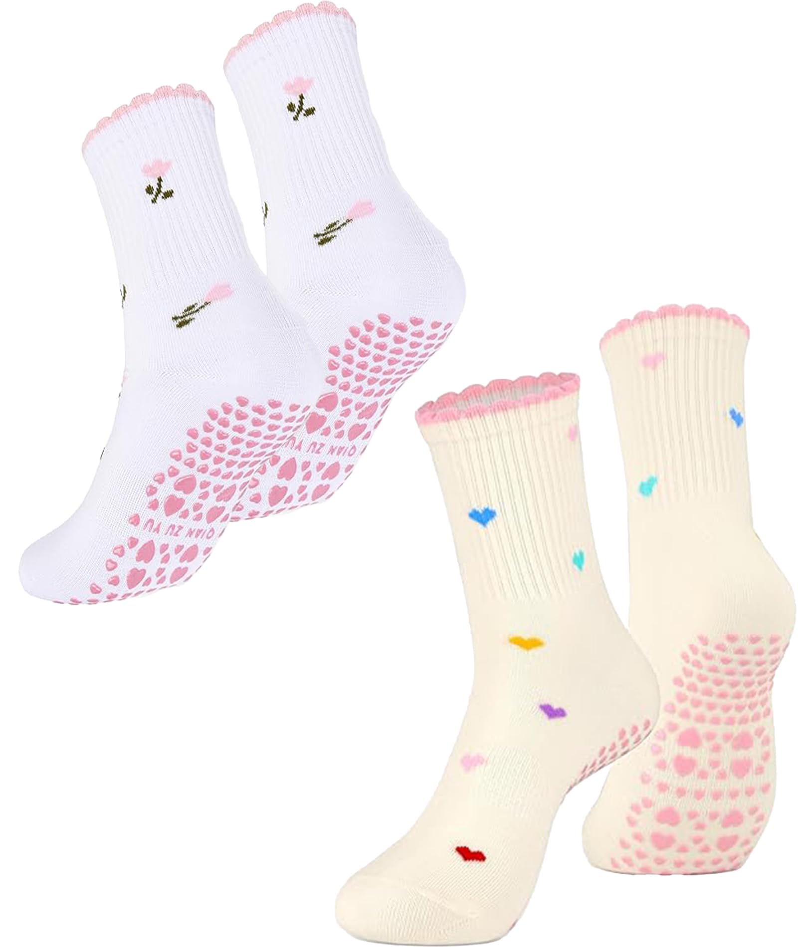 inocean 2 Pairs of Pilates Socks, Women's Pilates Socks, Rubber Soled- Non Slip Yoga with Strong Grips, Cushioned Sole and Cute Embroidered Designs-picture-41