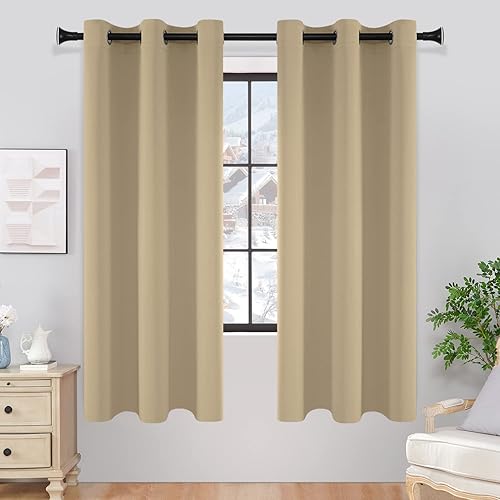 Softalker Blackout Curtains for Bedroom - Thermal Insulated Room Darkening Drapes with Tiebacks, Grommet Top Draperies for Living Room, 2 Panels Set (42 x 84 inch, Beige)