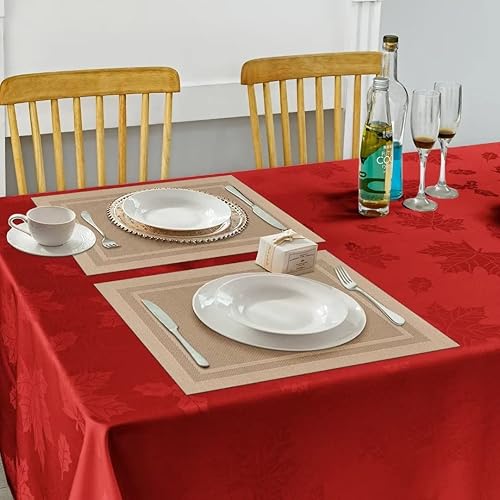 Miniatura 6 de MikiUp Mantel rectangular de jacquard para cosecha de otoño y Navidad, mantel de tela tejida de damasco impermeable, mantel de vacaciones, color