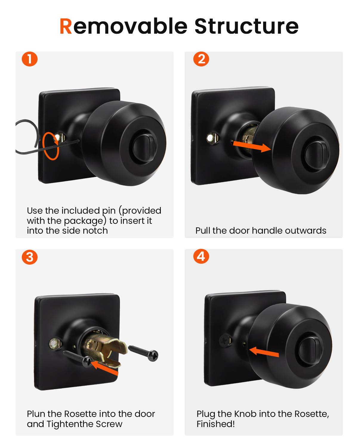 Haidms Matte Black Passage Door Knobs - 6 Pack -8