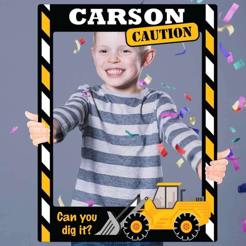 VictoryStore Custom Photo Booth Frame - Construction Birthday Photo Booth Frame and Photo Booth Props Includes 3 Shorts Stakes for Props