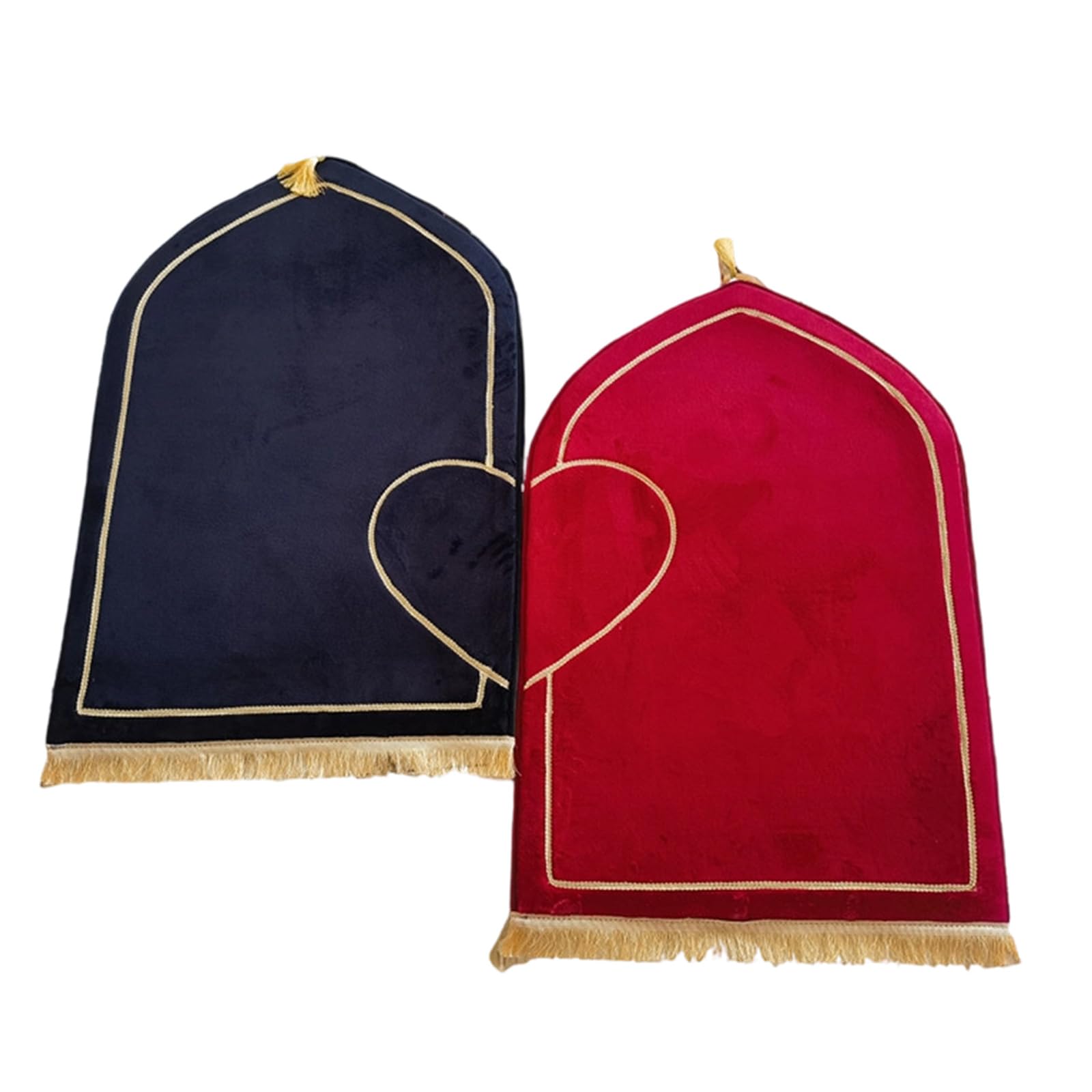 Lot de 2 tapis de prière en flanelle épaisse avec motif demi-cœur pour couple de musulmans, religieux, islamiques, culte, décoration d'intérieur, tapis de prière pour couple