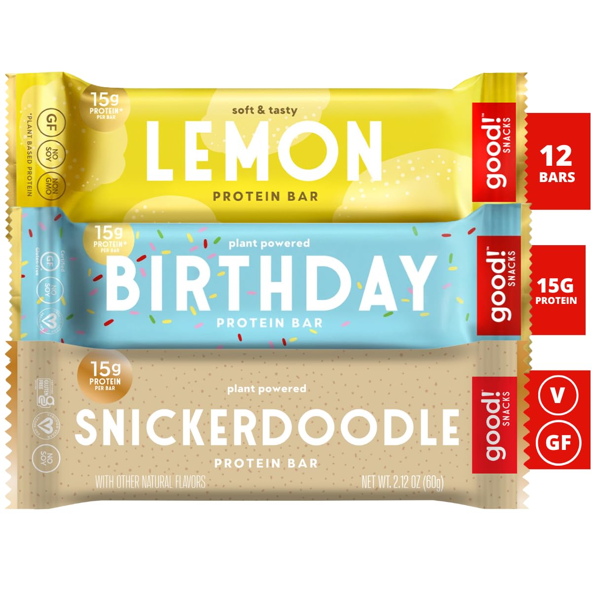 good!Snacks Vegan 4 Flavor Variety Pack Protein Bars | Gluten Free, Plant Based, Low Sugar, Kosher, Soy Free, Non GMO | 15g Protein (10 Bars)