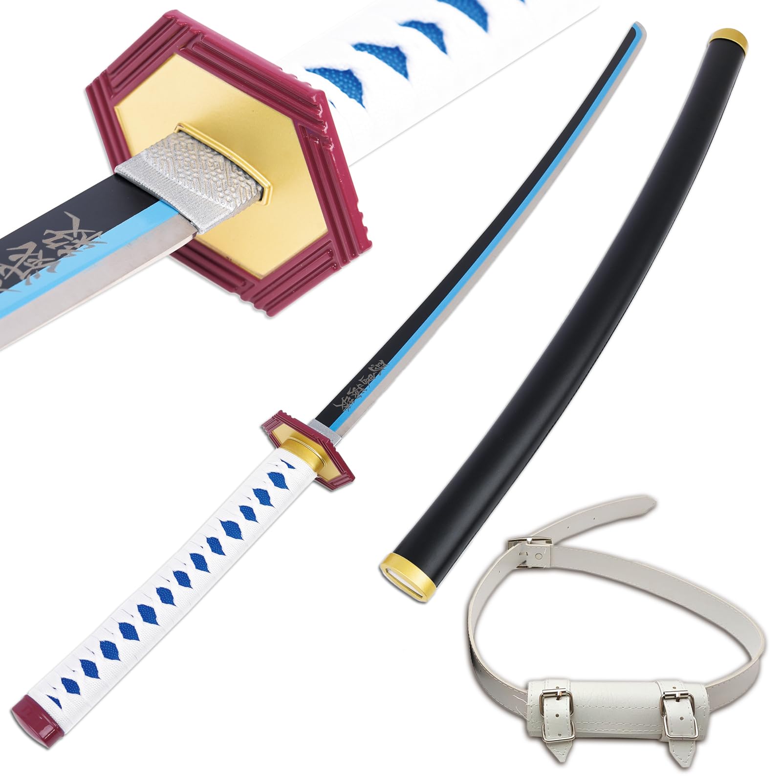 ziqing Demon Slayer Sword Real Metal， Anime Cosplay Sword,Handmade Katana，Stainless steel Samurai Sword Cosplay Anime Original Texture(Tomioka Giyuu blue)