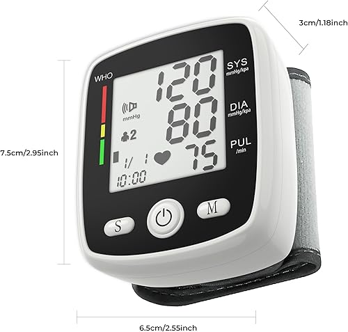Miniatura 8 de Monitor de presión arterial ajustable muñeca presión arterial brazalete digital BP máquina 2x99 lecturas detector de presión arterial de transmisión