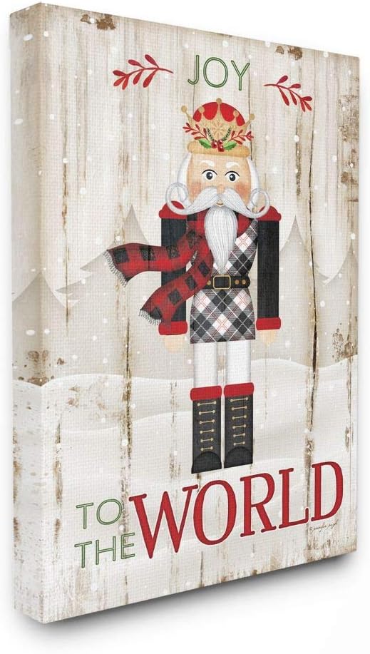 Stupell Industries Joy to The World Quote with Christmas Nutcracker Wall Art, 24 x 30, Tan