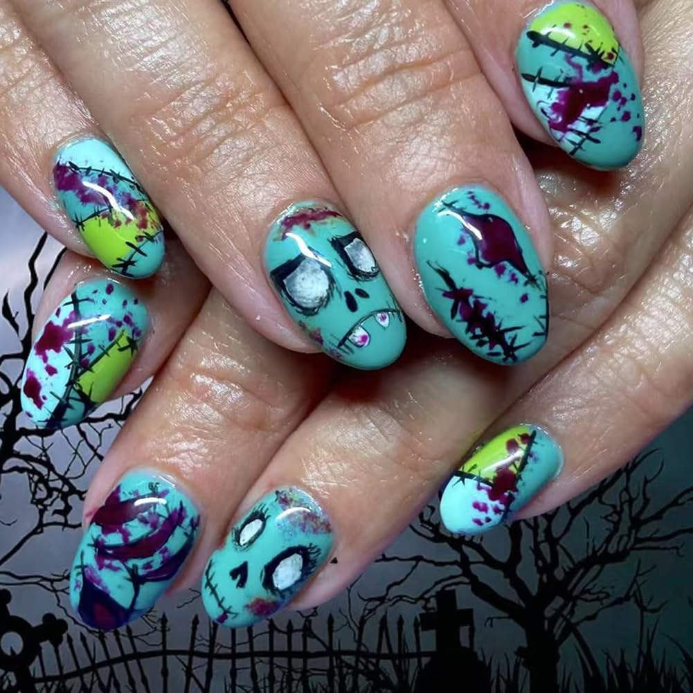 Amazon.com: WAFOLOZE Halloween Press on Nails Short Oval Fake