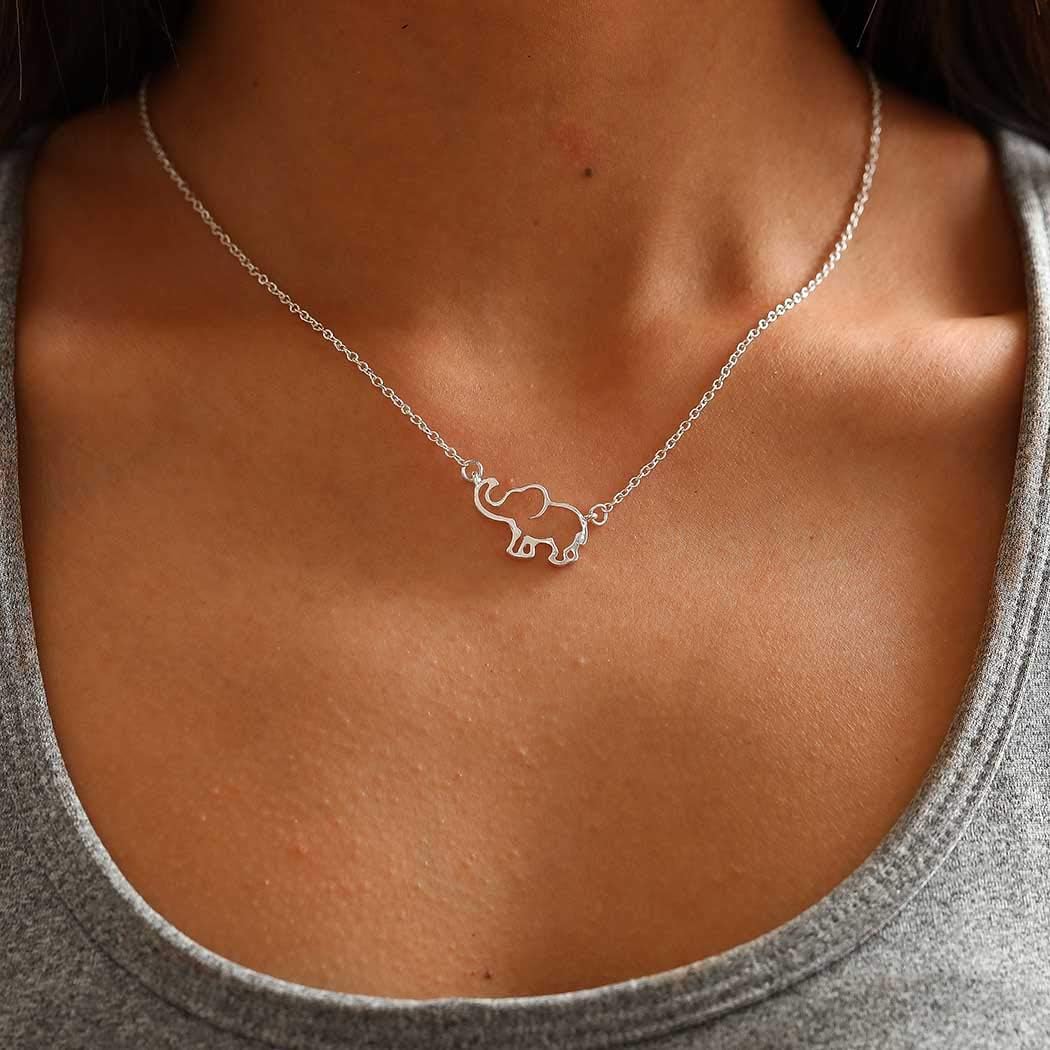 Fashion Elephant Pendant Necklace Simple Elephant Charm Necklace Luck Elephant Pendant Jewelry Great Gift for Women or Girls (Silver)