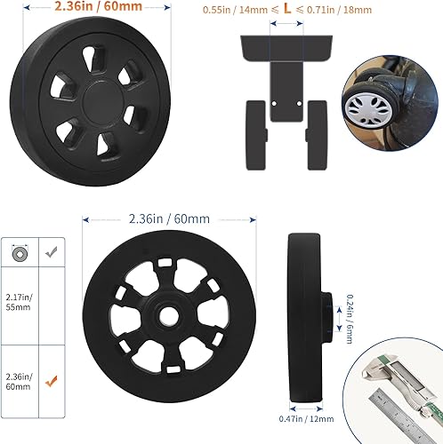 Miniatura 2 de ASUNTOM Juego de reparación de ruedas giratorias de equipaje, 4 piezas, rueda giratoria de 2.4 pulgadas2.362 in, rueda giratoria de 0.59