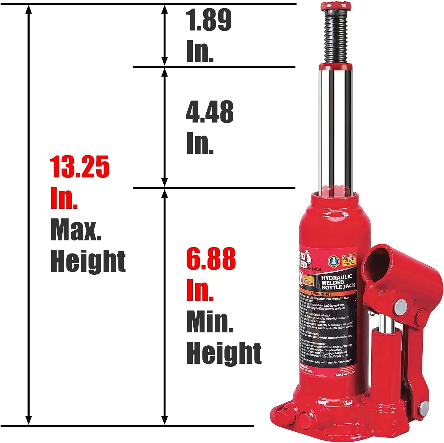 BIG RED Cric Bouteille soudé Torin T90203C - Usage Vertical et Horizontal - Capacité 2 tonnes (1,8 kg) - Rouge