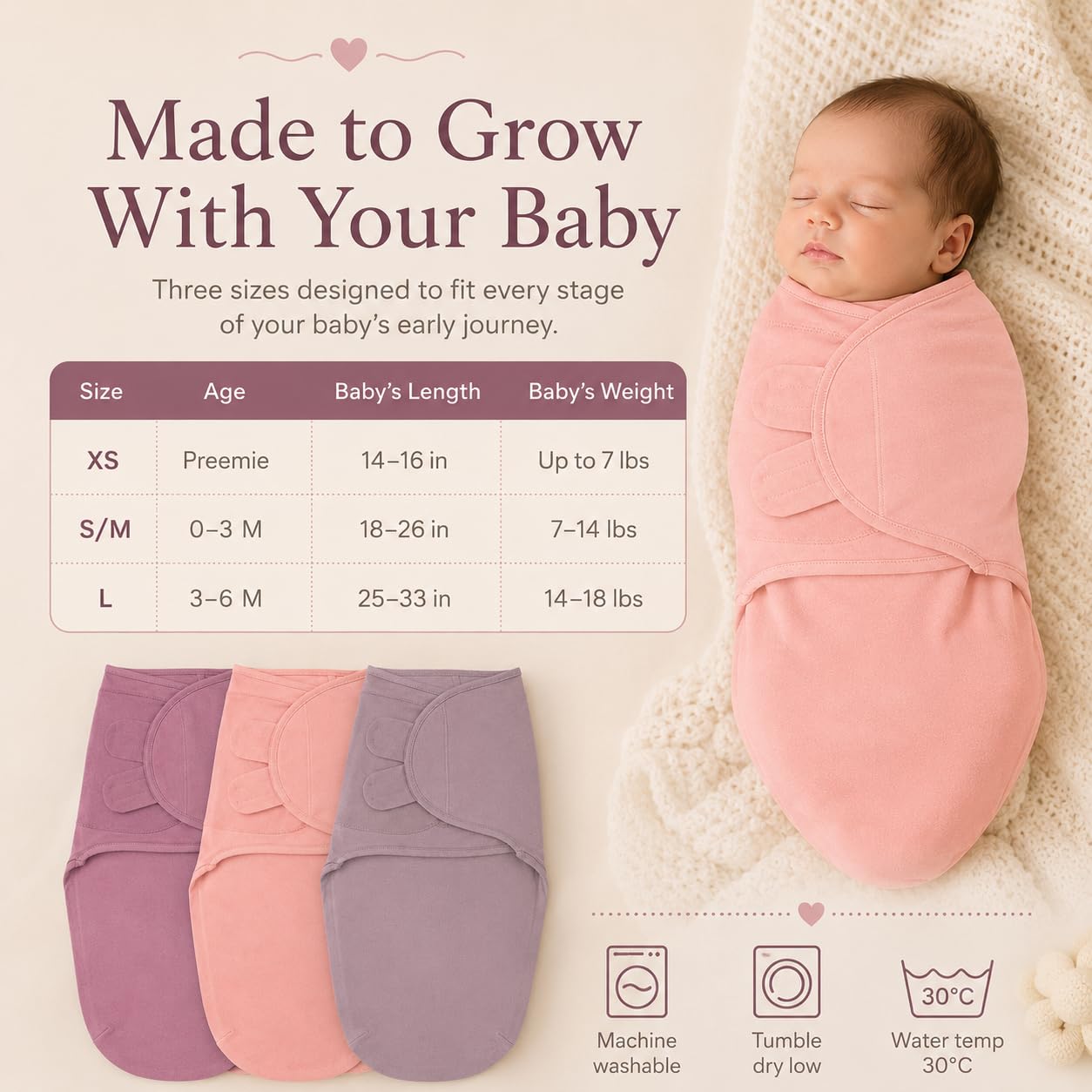 Newborn Swaddle Sleep Sacks – Infant 0-3 Months, Swaddles for Newborns Baby Girls Boys, 100% Organic Cotton Nursery Swaddling Blankets (3-Pack)