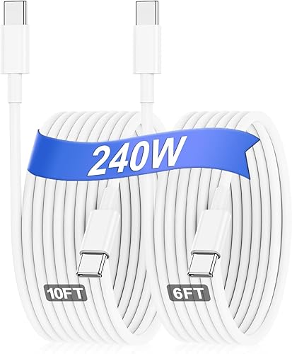 Cable USB C a USB C para Apple MacBook Pro, 100W5A, paquete de 2 10 pies y 6 pies cable tipo C para iPhone 1515 Plus15 Pro Max, Mac Air, iPad Pro