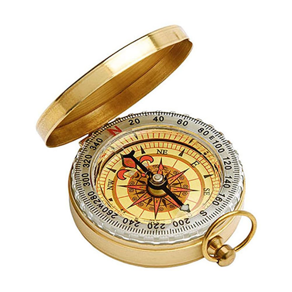 Brújula de Cobre, Reloj Vintage, brújula Luminosa de Bolsillo for montañismo, Camping, Senderismo, Herramienta Retro con Tapa for Exteriores