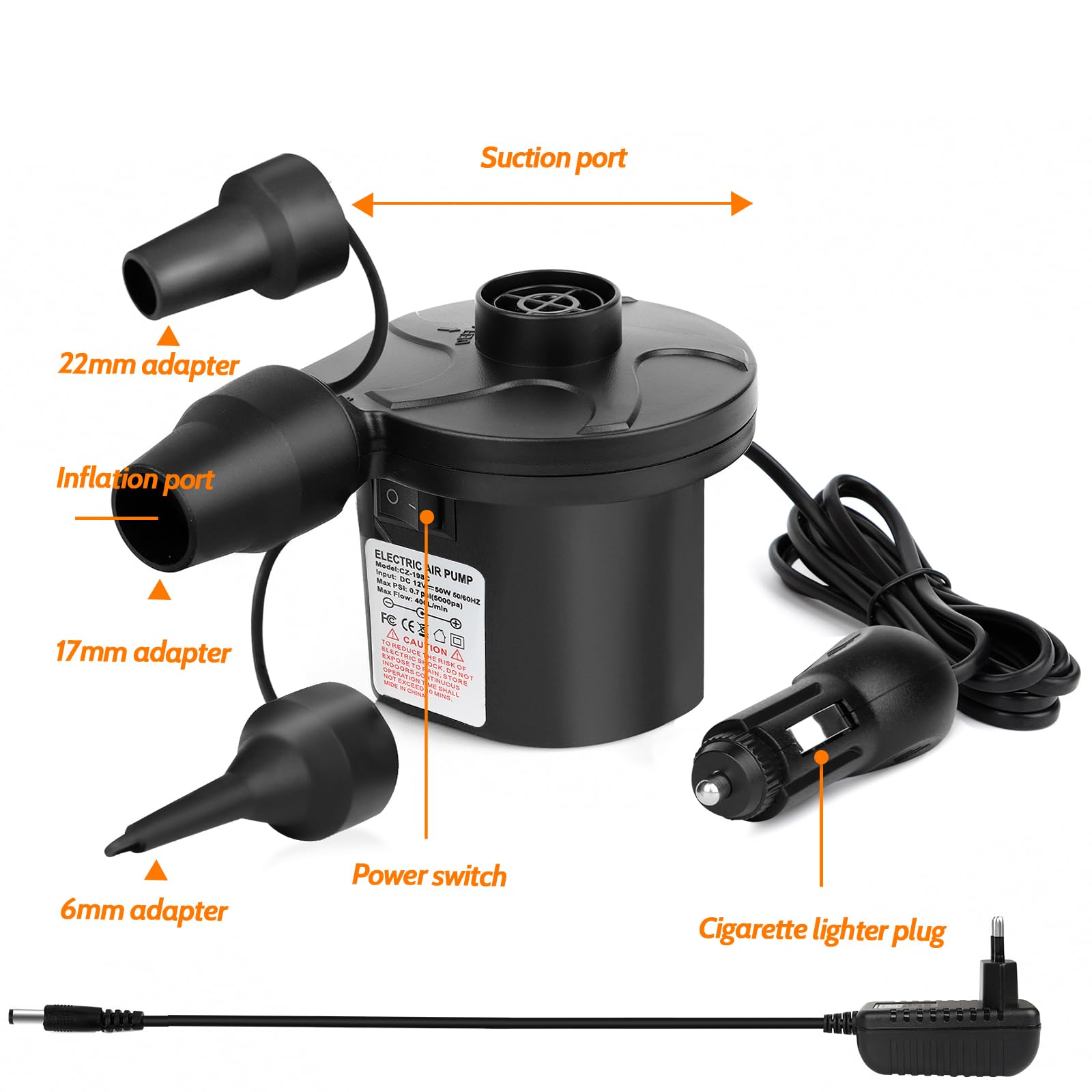 Pompa Elettrica Portatile Per Gonfiabili - 12V/230V Con 3 Ugelli Per Piscine, Materassi E Giocattoli - Foto 10