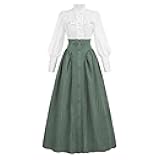 Victorian Dress for Women Edwardian Renaissance Costume Medieval Vintage 1800s Blouse Dresses 2 Piece