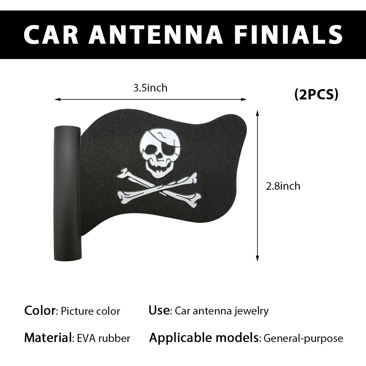 FSTURIOS 2 PCS Pirate Flag Car Antenna Topper, Skull Crossbones Creepy Automotive Antenna Decoration, Cool Pirate Flag Skeleton Auto Aearial Ball for Car Truck SUV Antennas