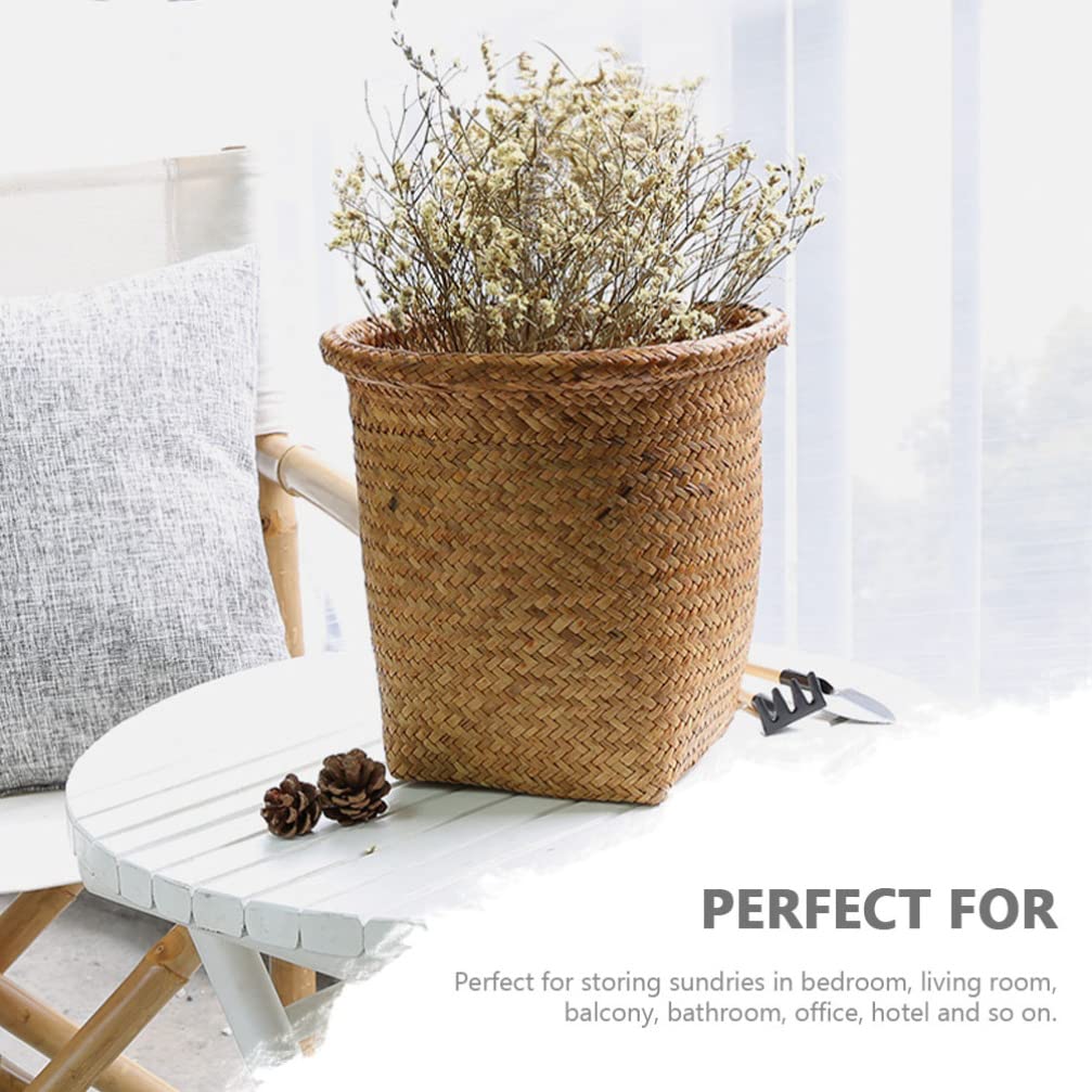 Operitacx Handmade Woven Rattan Storage Basket Decorative Sundries Container for Living Room Bedroom Bathroom Lightweight Waste Basket