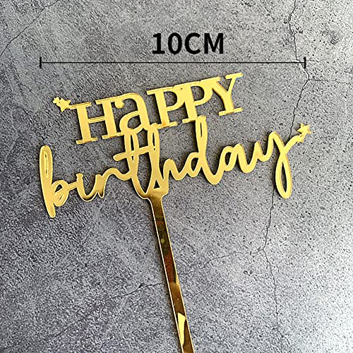 12Pcs Acrylic Happy Birthday Cake Toppers,Gold Double-Sided Cake Topper Birthday Cake Decoration Supplies #TOP2