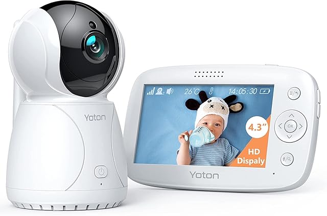 YOTON Baby Monitor with Camera, 4.3" HD Screen,3200mAh Rechargeable Battery, Motion Detection, Remote Pan-Tilt-Zoom,Two-Way Talk, Vox, 8 Lullabies, Night Vision,Temperature Monitoring,Feeding Reminder