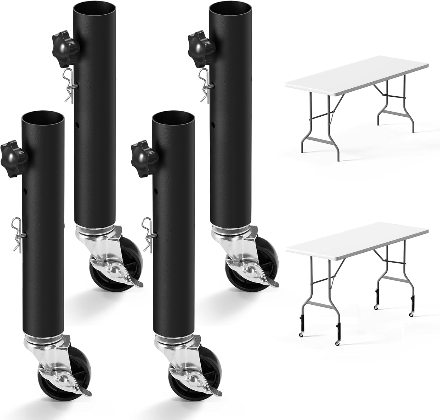Multifunctional Metal Furniture Legs with Caster Wheels,4 Pack Heavy Duty Table Risers,Adjustable Table Leg Extenders,Desk Legs with Detachable Locking Casters(10.6 inch)