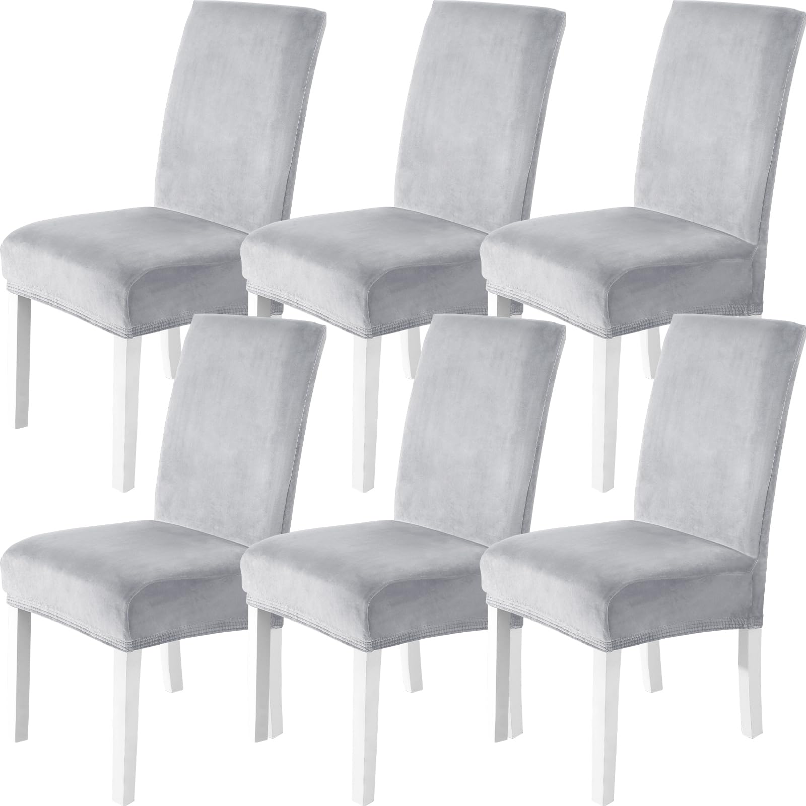 CYCMACO Fundas Sillas De Comedor Terciopelo Pack 6, Funda De Sillas Ajustables Y Elasticas, Universal Chair Cover Lavables Banquetes Hogar Restaurante Hotel, Gris Plata