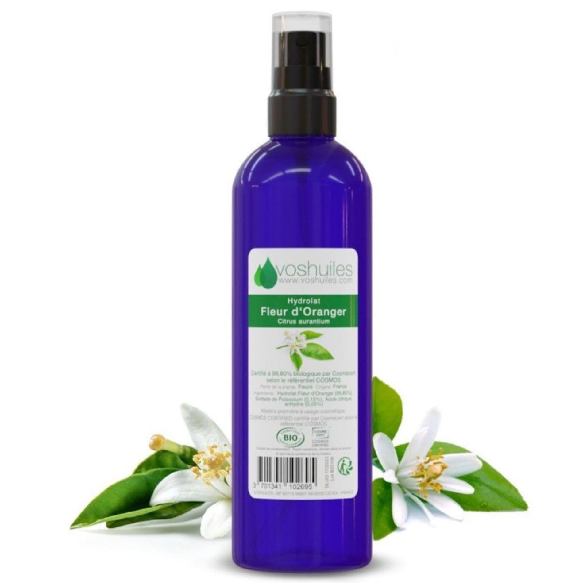 VOSHUILES - Hydrolat de Fleur d'oranger COSMOS - Eau Florale Naturelle pour Soin de la Peau et Cheveux - Parfum Apaisant et Rafraîchissant - 100ml