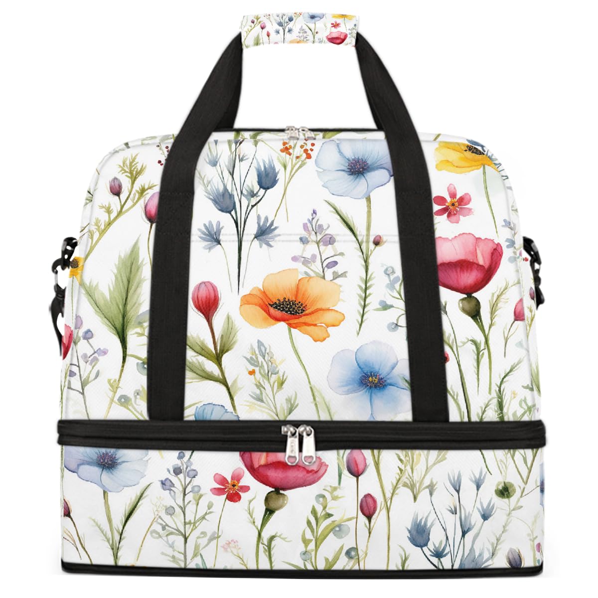 Borsone da viaggio pieghevole con motivo floreale ad acquerello, borsa da palestra espandibile con scomparto per scarpe, grande capacità, borsa da weekender, borsa da viaggio, sport, viaggi notturni