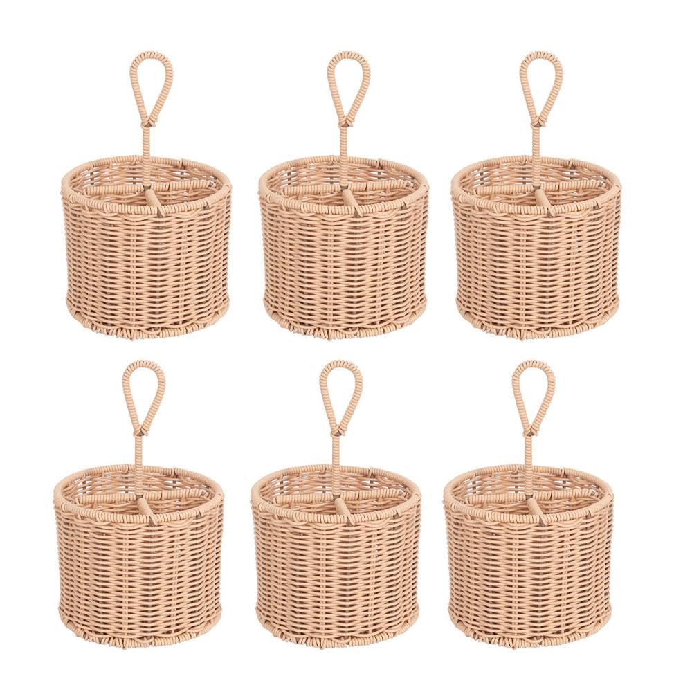 YöL Set of 6 Table Cutlery Rattan Wicker Basket Table Carry Handle Knife Fork Spoon Napkin Summer Outdoor Dining