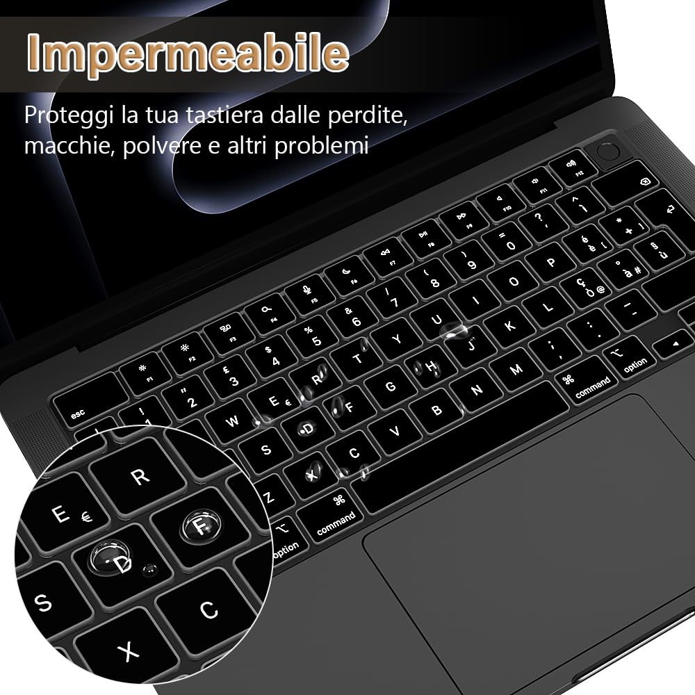 Protezione tastiera per MacBook Pro 14" (M5) 2025 con chip A3434 - Protezione tastiera - Accessorio (silicone nero italiano)