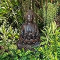 Glitzhome Buddha Statue 23" H, Outdoor Buddha Statue Zen Style Buddha Fountian with LED Light & Pump Polyresin Outdoor Floor Freestanding Fountain Garden Buddha Sculptures & Statues Lawn Décor