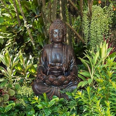 Glitzhome Buddha Statue 23" H, Outdoor Buddha Statue Zen Style Buddha Fountian with LED Light & Pump Polyresin Outdoor Floor Freestanding Fountain Garden Buddha Sculptures & Statues Lawn Décor