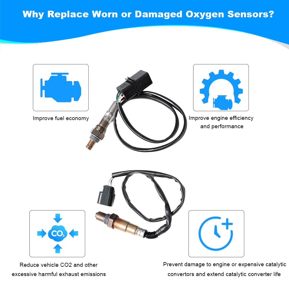 JDMON 2PCS Oxygen O2 Sensor Upstream Downstream Replacement for 2004-2009 Kia Spectra, Spectra5 L4 2.0L, Hyundai Elantra 2004-2008 Compatible with 234-5430, 2345430, 234-4851, 2344851