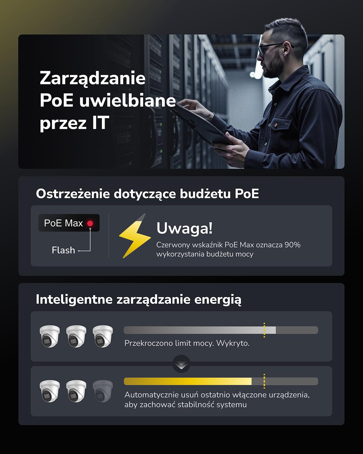 Cudy Switch Ethernet Gigabit 10 Portów 8 PoE+ Niezarządzalny GS1010P | 120W Budżet Mocy IEEE 802.3af/at 2 Uplinks 250m CCTV VLAN Extend Metalowa Obudowa Fanless 20Gbps 8K MAC Kamery IP Auto-MDIX
