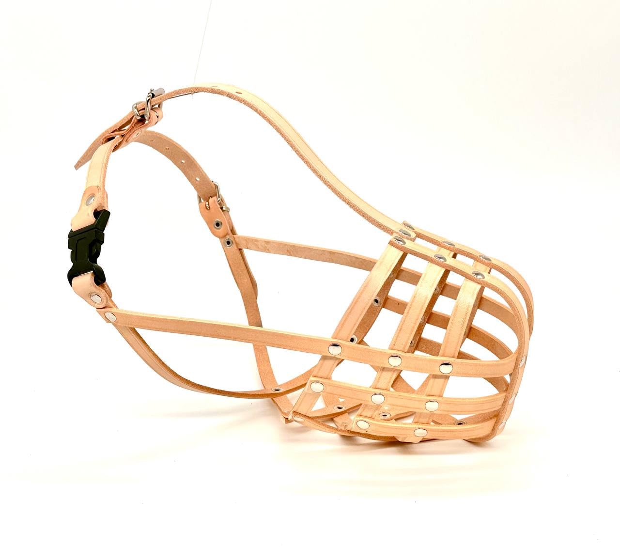 Genuine Leather Dog Muzzle for American Bully, Bully XL and other similar snout (Natural Leather, AB1)