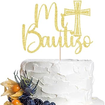 1 PCS Spanish Mi Bautizo Cake Topper,First Holy Communion Baptism Cake/God Bless Cake Decorations/Baby Shower Decorations Supplies Mi Bautizo