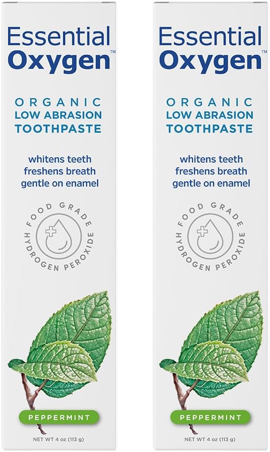 Essential Oxygen BR Certified Organic Toothpaste, for Whiter Teeth, Fresher Breath, Happier Gums, Tooth Sensitivity, Peppermint, 4 Ounce, 2 Count