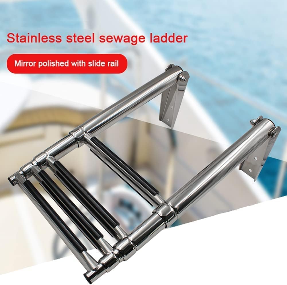 Pontoon Boat Ladder 2/3/4 Step, 316 Stainless Steel Folding Telescoping Swim Ladder w/Retaining Strap Dock Ladder for Marine Yacht/Swimming Pool