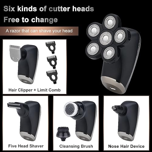 Miniatura 4 de Afeitadoras de cabeza para hombres calvos, afeitadora eléctrica 5 en 1 para hombre, impermeable, recargable, recortadora de barba, afeitadora calva,